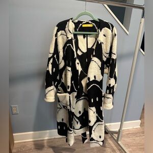 Farm Rio Black & White Smiley Fleece Coat